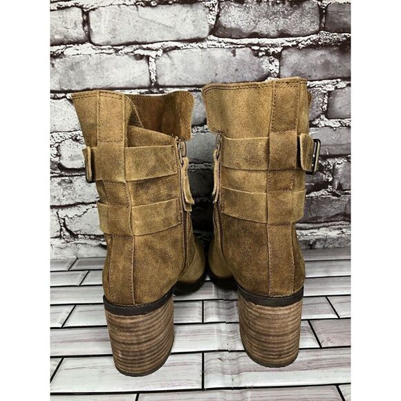 Clarks Brown Nubuck Leather Suede Stacked Heel Ankle Strap Boots Women Sz 6M US - Picture 9 of 16